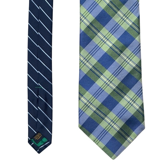 Tommy Hilfiger 100% Silk Patternblock Tie Blue/Green Plaid & Navy/White Stripe - Picture 1 of 6